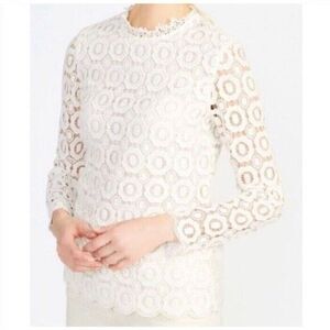 J. McLaughlin Loni Floral Eyelet Crochet Long Sleeve Blouse White Sz XS